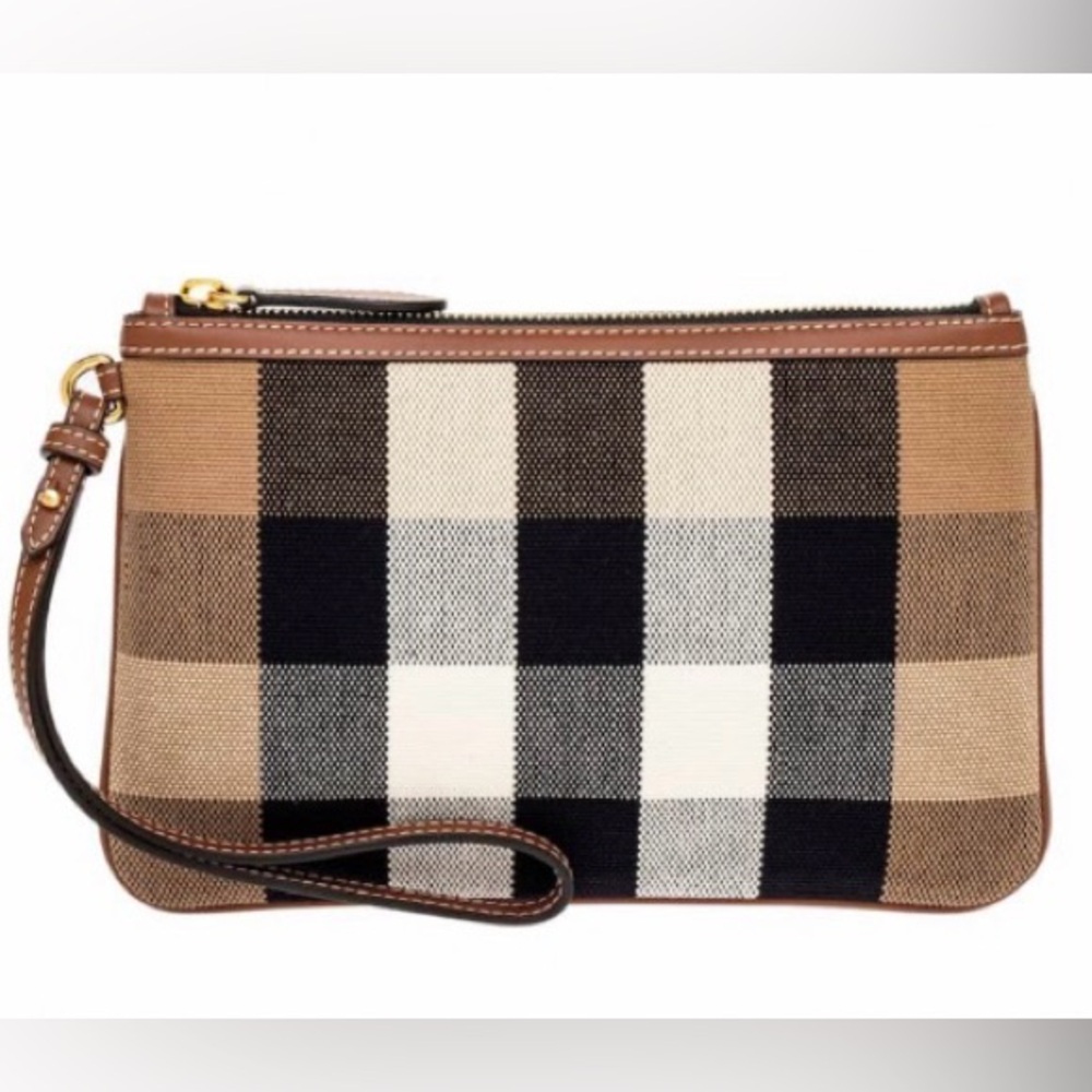 Burberry Peyton Check Canvas & Leather Wristlet- Authentic NWT LG 9.4in x 5.9in